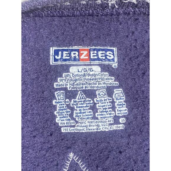 Jerzees Purple Christmas Sweater Large Long Sleeve With White Snowflakes - Picture 5 of 7